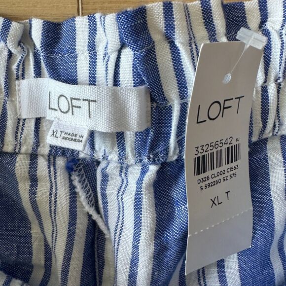 NWT LOFT Womens Emory Taper Pants in Striped Linen Blend Blue White Size XLT - Picture 6 of 9
